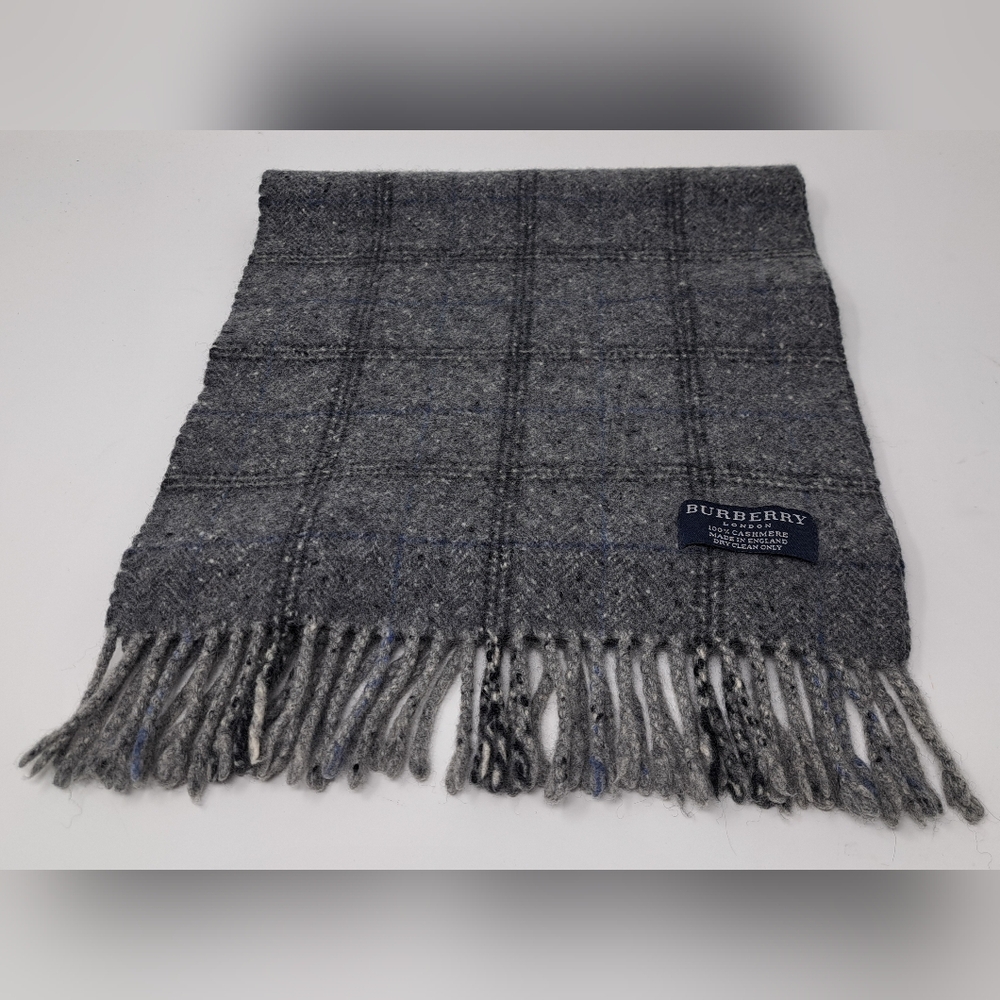 Burberry Vintage Scarf Check Speckled Gray 100% Cashmere England Y2K 42" x 11" - Picture 3 of 11